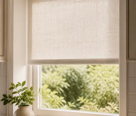 Roller blinds fitted in a warm domestic room