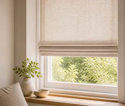 Roman blinds fitted in a warm domestic room