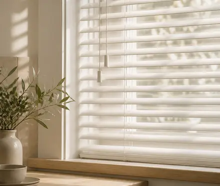 Venetian blinds fitted in a warm domestic room
